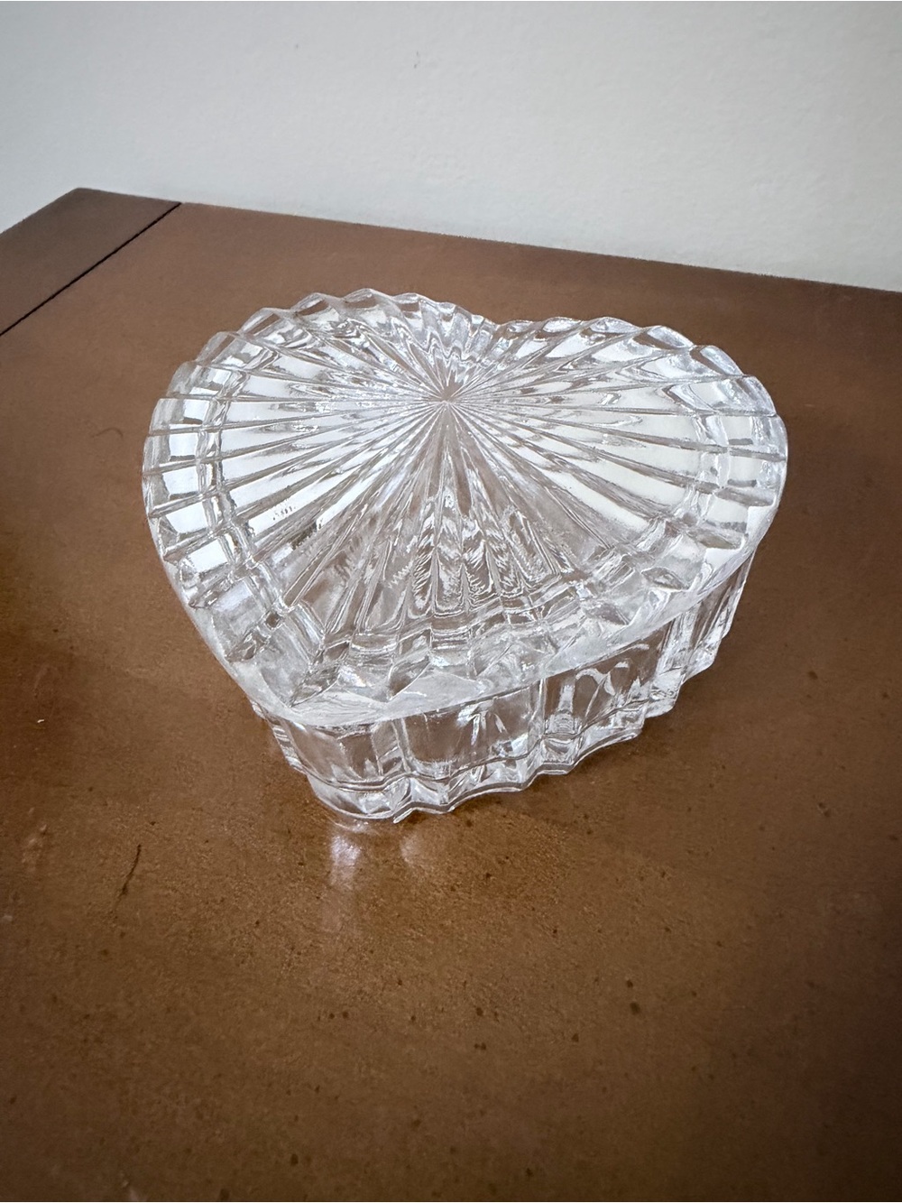 Vintage Crystal Clear Glass Heart Trinket Dish Jewelry Box Cottage Grandma Victo